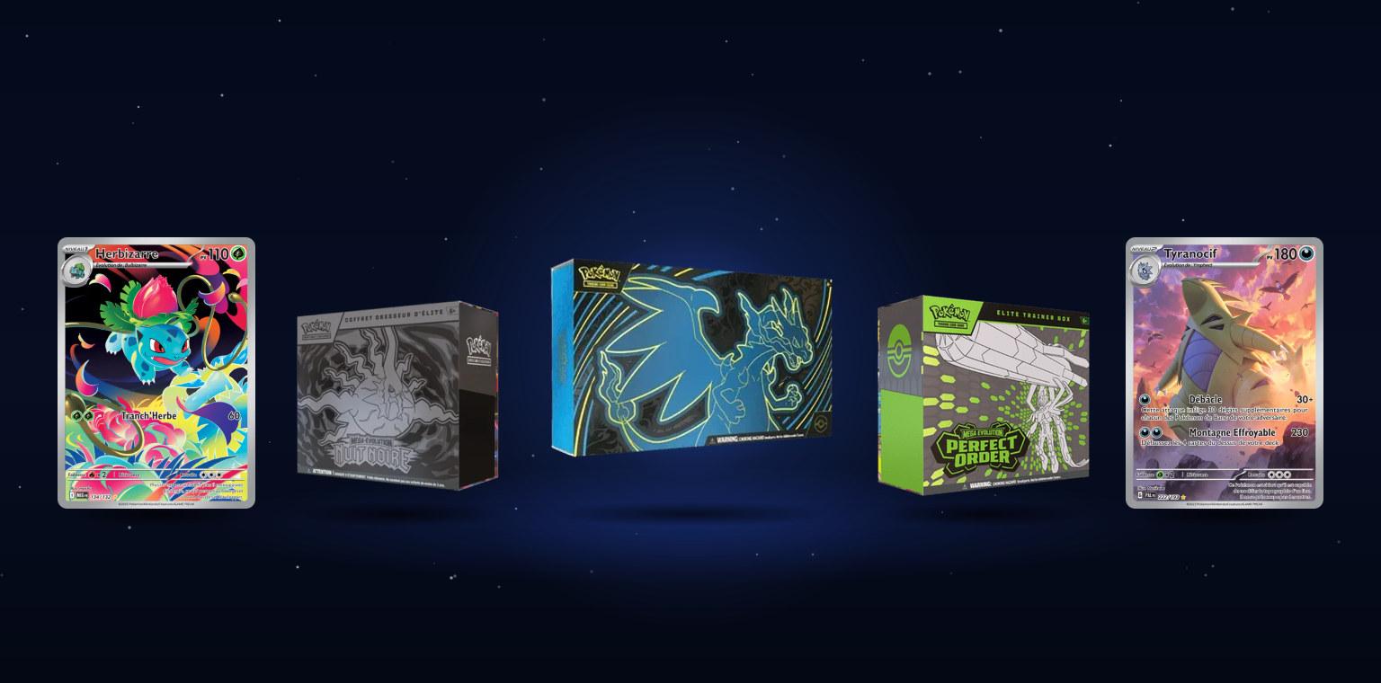 Lots à gagner du jeu-concours PokéItem : coffret Ultra-Premium Méga-Dracaufeu X ex, Coffret Dresseur d'élite Nuit Noire et abonnement PokéItem Premium